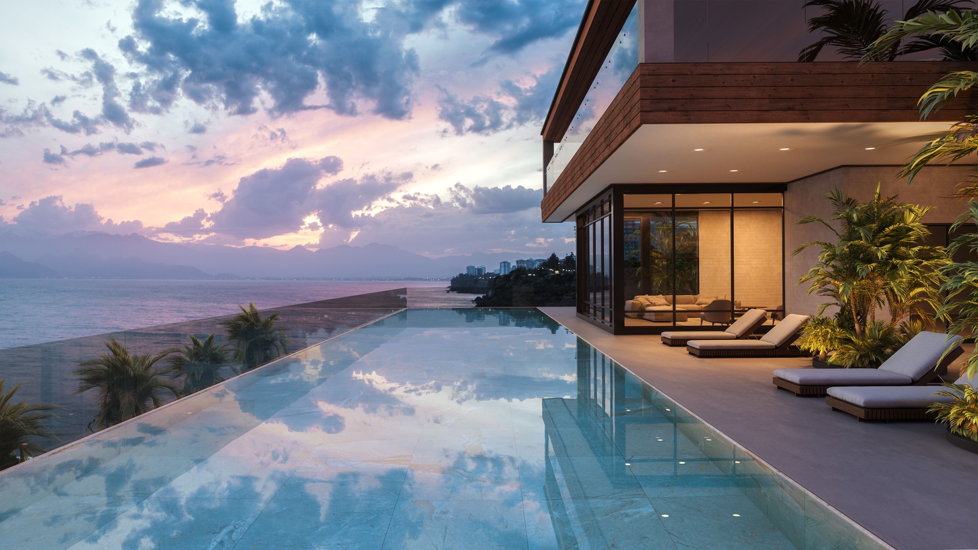 Luxury Tropical Pool Villa At Dusk