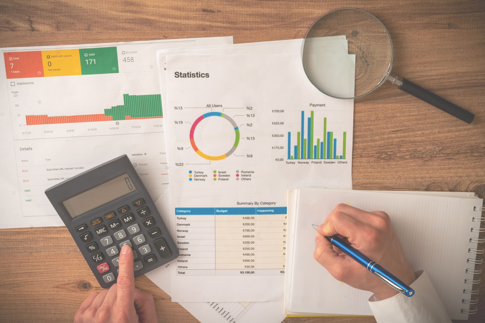 Business accounting concept, Business man using calculator stock photo